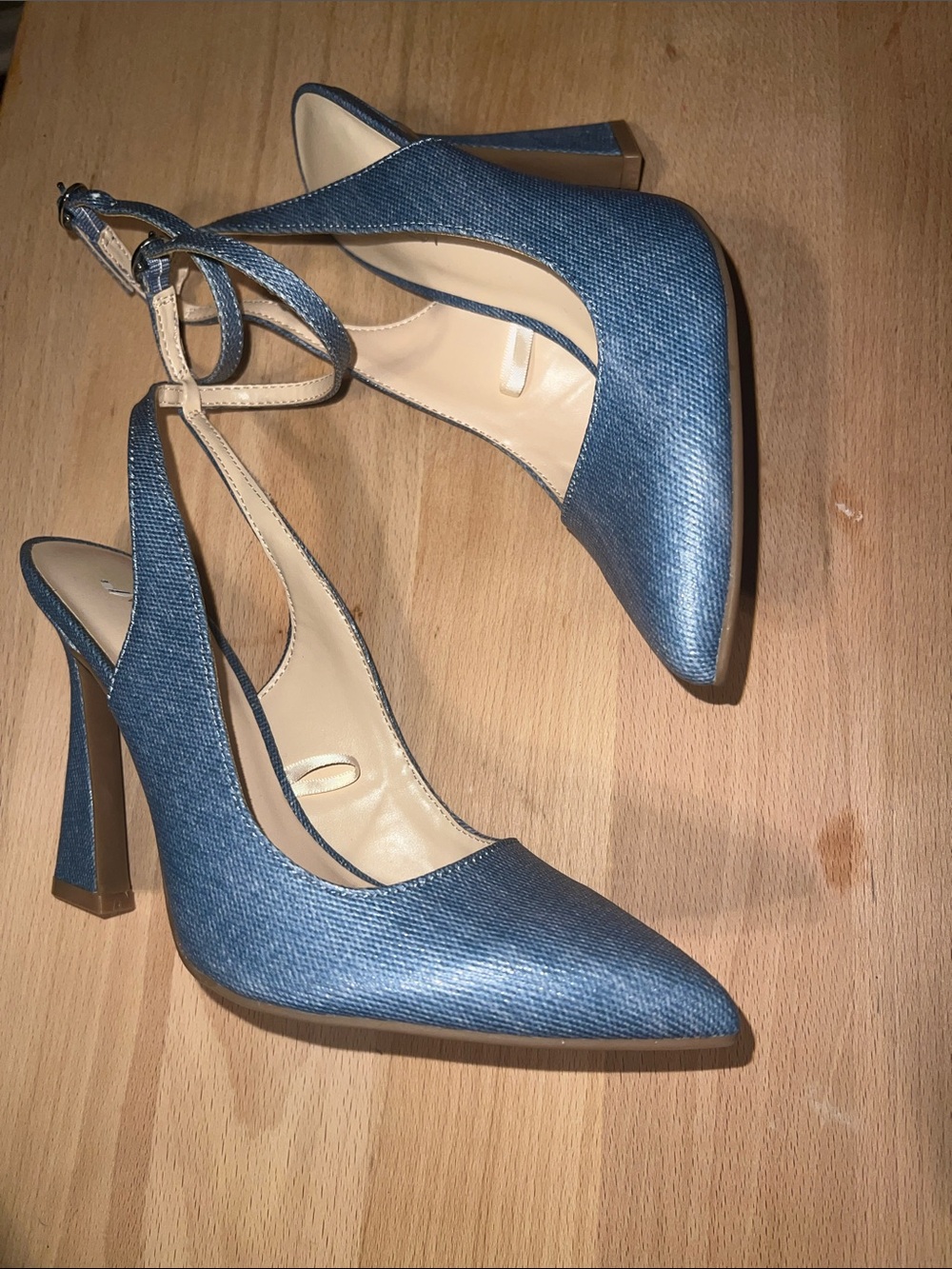 Nine West Denim Pointed-Toe Ankle-Strap Heels in Light Blue - Picture 4 of 5